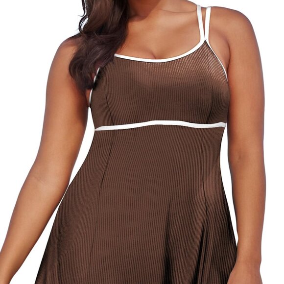 Womens Size 3X Plus Size Two Piece Tankini Swimsuit Resortwear Brown - Picture 6 of 13